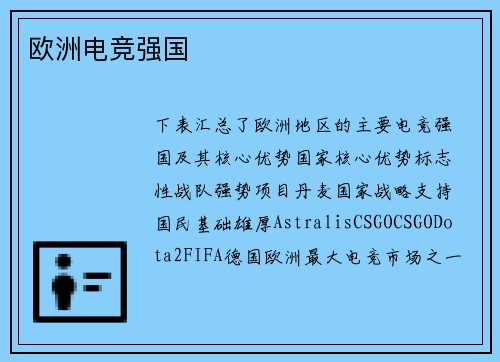 欧洲电竞强国